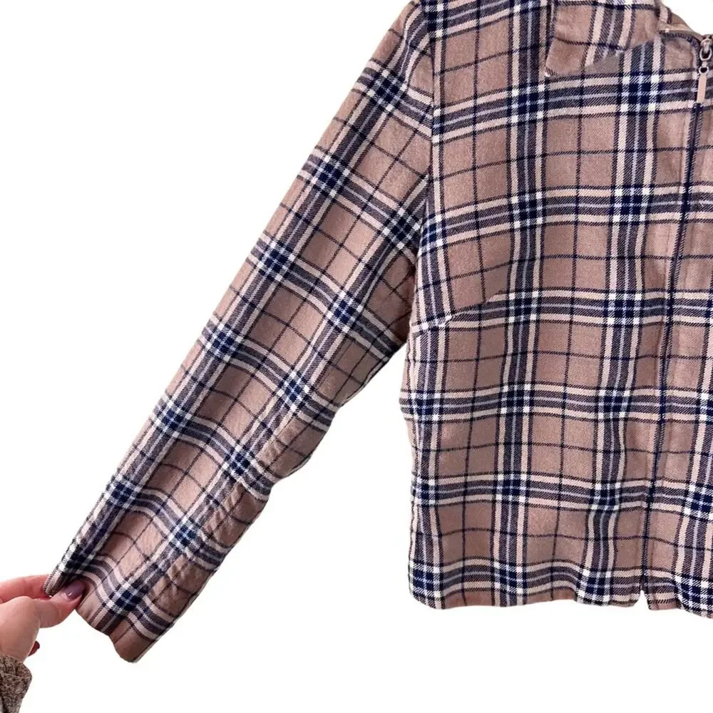 Vintage Pendleton‎ Tartan Tan Zip Blazer Jacket Petite